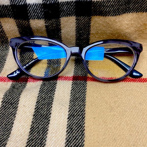 Gray Metallic Paint CatEyeFramesBlue LightBlockClearLensesEyeglasses NeverUsed - Picture 1 of 12